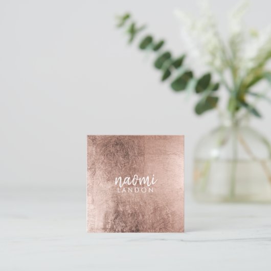 Elegant roos goud modern vierkant minimalistisch w vierkante visitekaartje (Staand voorkant)