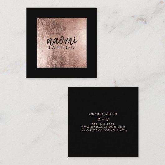 Elegant roos goud modern vierkant minimalistisch z vierkante visitekaartje (Voorkant / Achterkant)