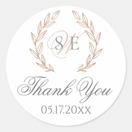 Elegant Roos Goud Monogram Bruiloft Sticker (Voorkant)