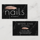 Elegant roos goud nagellak zwart marmer visitekaartje (Voorkant / Achterkant)