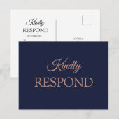 Elegant Roos Goud Navy Blauw Bruiloft RSVP Briefkaart (Voorkant / Achterkant)