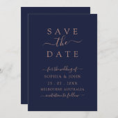 Elegant Roos Goud Navy Blauw Save The Date (Voorkant / Achterkant)