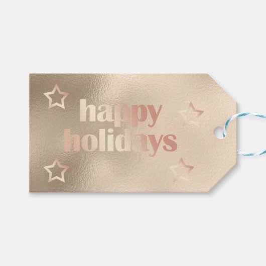 Elegant roos goud Prettige feestdagen kerst Cadeaulabel (Voorkant (Horizontaal))