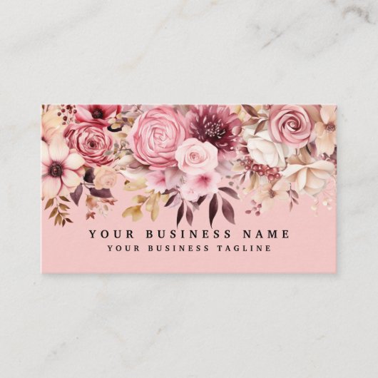 Elegant Roos Goud Roze Bloemen Bloemen Visitekaartje (Voorkant)