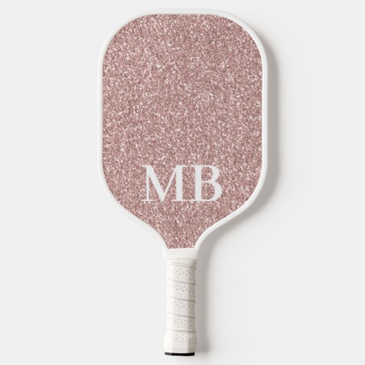 Elegant Roos Goud Roze Glitter 2 Initiaal Monogram Pickleball Paddle (Achterkant)