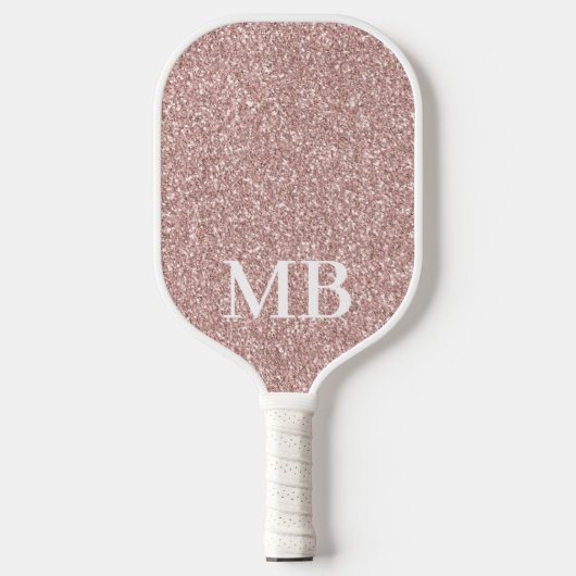 Elegant Roos Goud Roze Glitter 2 Initiaal Monogram Pickleball Paddle (Voorkant)