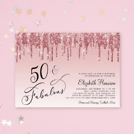 Elegant Roos Goud Roze Glitter 50ste Verjaardagsfe Kaart