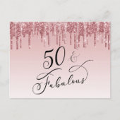 Elegant Roos Goud Roze Glitter 50ste Verjaardagsfe Uitnodiging Briefkaart (Voorkant)