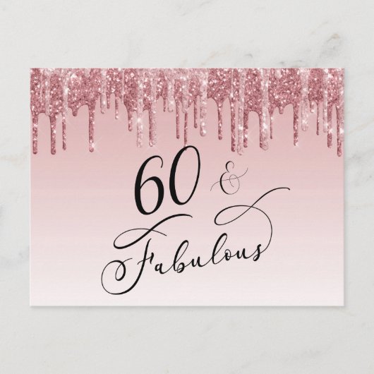 Elegant Roos Goud Roze Glitter 60ste Verjaardagsfe Uitnodiging Briefkaart (Voorkant)
