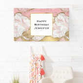 Elegant Roos Goud Roze Marmer Abstract Verjaardag Spandoek (Insitu)