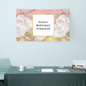 Elegant Roos Goud Roze Marmer Abstract Verjaardag Spandoek (Beurs)