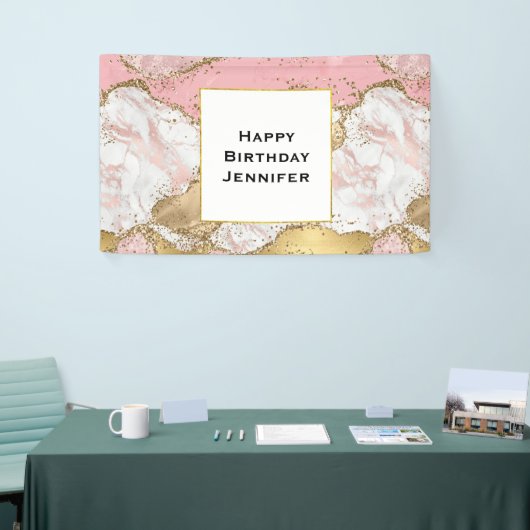 Elegant Roos Goud Roze Marmer Abstract Verjaardag Spandoek (Beurs)