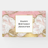 Elegant Roos Goud Roze Marmer Abstract Verjaardag Spandoek (Horizontaal)