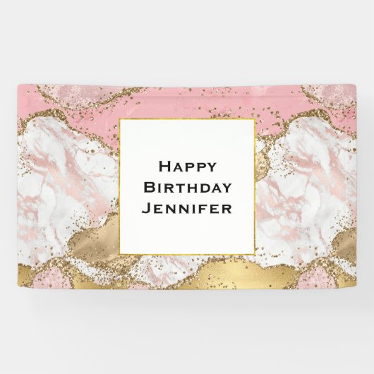 Elegant Roos Goud Roze Marmer Abstract Verjaardag Spandoek (Horizontaal)