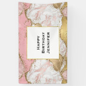 Elegant Roos Goud Roze Marmer Abstract Verjaardag Spandoek (Verticaal)