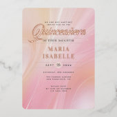 Elegant Roos Goud Roze Marmer Quinceañera Party Folie Uitnodiging (Voorkant)
