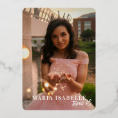 Elegant Roos Goud Roze Marmer Quinceañera Party Folie Uitnodiging (Achterkant)