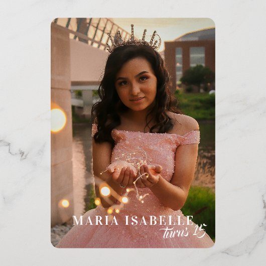 Elegant Roos Goud Roze Marmer Quinceañera Party Folie Uitnodiging (Achterkant)