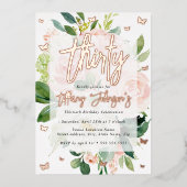 Elegant Roos Goud Roze Perzik Bloom 30th Folie Uitnodiging (Voorkant)