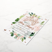 Elegant Roos Goud Roze Perzik Bloom 30th Folie Uitnodiging (Gedraaid)