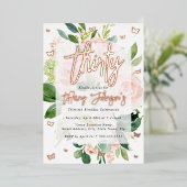 Elegant Roos Goud Roze Perzik Bloom 30th Folie Uitnodiging (Staand Voorkant)