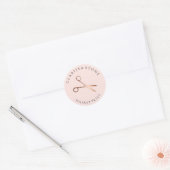 Elegant roos goud & roze schaar haarstylist ronde sticker (Envelop)