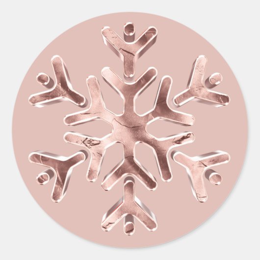 Elegant Roos Goud Roze Sneeuwvlok Kerst Ronde Sticker (Voorkant)
