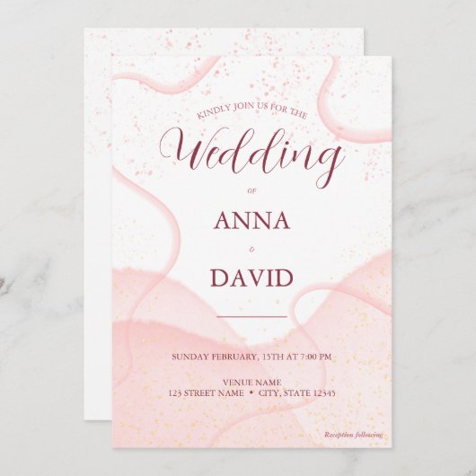 Elegant Roos Goud Roze Waterverf Glitter Bruiloft Kaart (Voorkant / Achterkant)