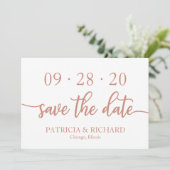 Elegant Roos Goud Script Bruiloft Opslaan De Datum Kaart (Staand voorkant)