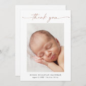 Elegant Roos Goud Script Foto Baby Bedankkaart (Voorkant / Achterkant)