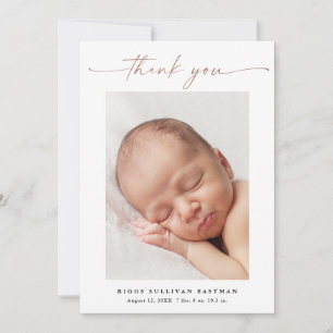 Elegant Roos Goud Script Foto Baby Bedankkaart