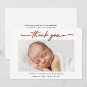 Elegant Roos Goud Script Foto Baby Bedankkaart (Voorkant / Achterkant)