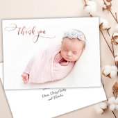 Elegant Roos Goud Script Nieuwe Baby Foto Dank u Bedankkaart