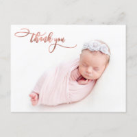 Elegant Roos Goud Script Nieuwe Baby Foto Dank u