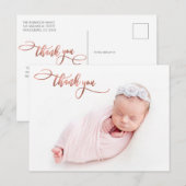 Elegant Roos Goud Script Nieuwe Baby Foto Dank u Briefkaart (Voorkant / Achterkant)