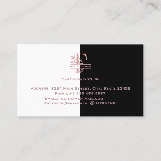 Elegant Roos Goud Split Custom Monogram Letter F Visitekaartje (Achterkant)