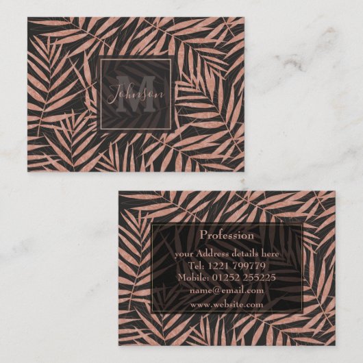 Elegant roos goud Tropische bladeren Visitekaartje (Voorkant / Achterkant)