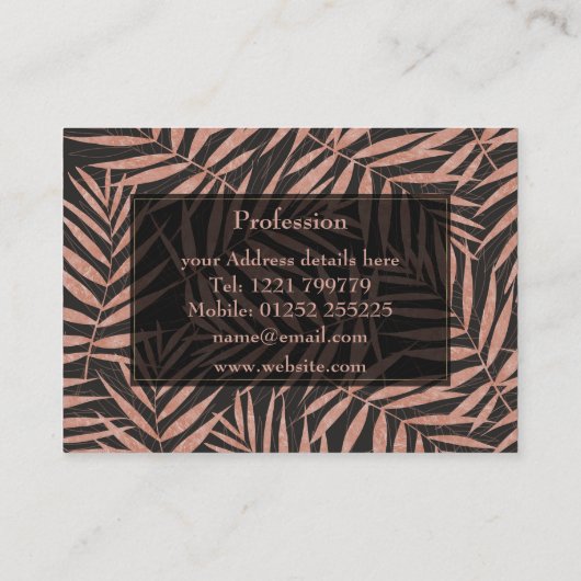 Elegant roos goud Tropische bladeren Visitekaartje (Achterkant)