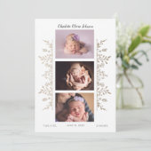 Elegant Roos Goud Wit 3 Foto Geboorteaankondiging Aankondiging (Staand voorkant)