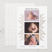 Elegant Roos Goud Wit 3 Foto Geboorteaankondiging Aankondiging (Voorkant / Achterkant)