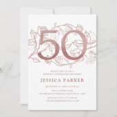 Elegant Roos Goud Wit 50e Verjaardag Kaart (Voorkant)