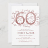 Elegant Roos Goud Wit 60e Verjaardag Kaart (Voorkant)