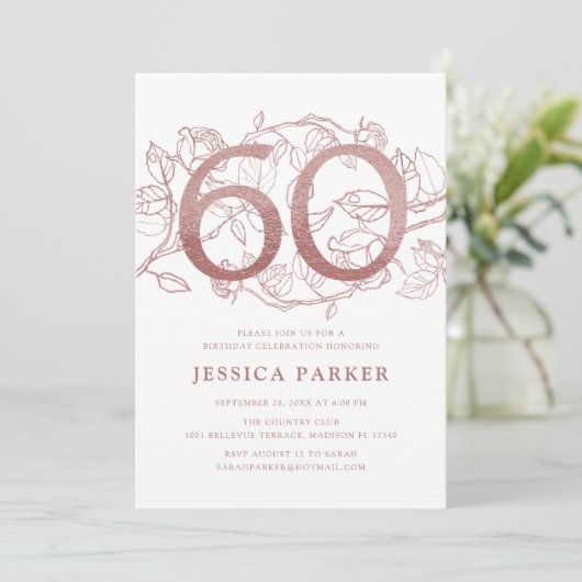 Elegant Roos Goud Wit 60e Verjaardag Kaart (Staand voorkant)