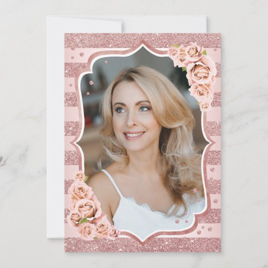 Elegant Roos Goud Wit Foto 50e Verjaardag Kaart (Achterkant)