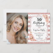 Elegant Roos Goud Wit Foto 50e Verjaardag Kaart (Voorkant)