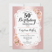 Elegant Roos Goud Wit Foto 50e Verjaardag Kaart (Voorkant)