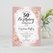 Elegant Roos Goud Wit Foto 50e Verjaardag Kaart (Staand voorkant)