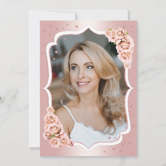 Elegant Roos Goud Wit Foto 50e Verjaardag Kaart (Achterkant)