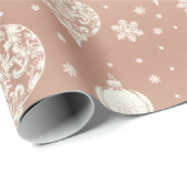 Elegant Roos Goud Wit Kerst Ornamenten Cadeaupapier (Rol Hoek)