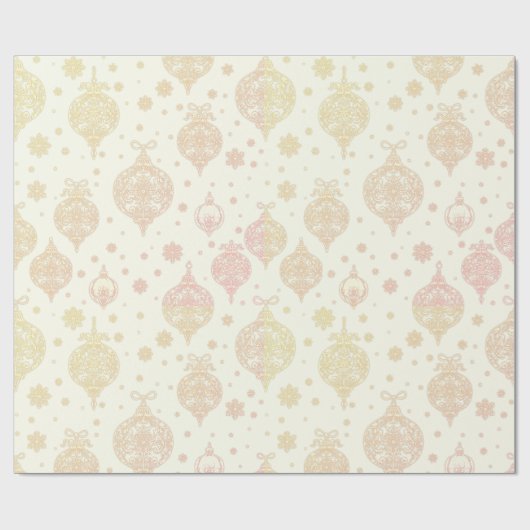 Elegant Roos Goud Wit Kerst Ornamenten Cadeaupapier (Vlak)